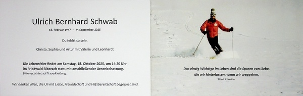Einladung zur Lebensfeier Uli Schwab